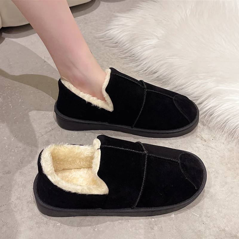 Round Toe Women\'s Shoes Platform Slip-on Loafers Fur Casual Female Sneakers Elegant Shallow Mouth Flats Soft Clogs Slip On Winte