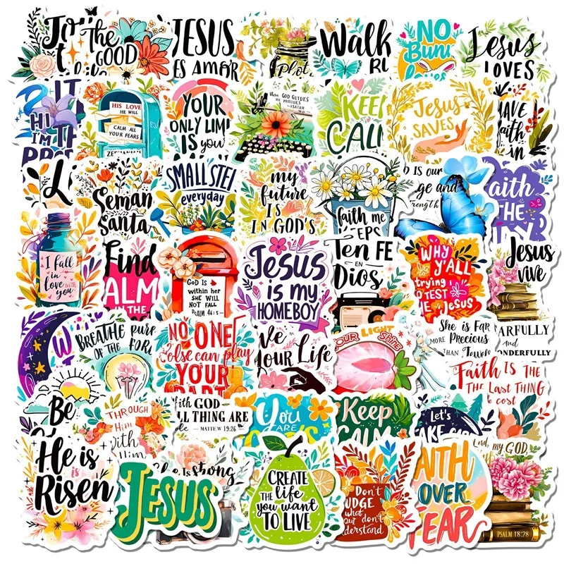 

50PCS Fresh Biblical Quotes PVC Sticker Aesthetic DIY Children's Decoration Scrapbooking Stationery Hand Accounting Supplies