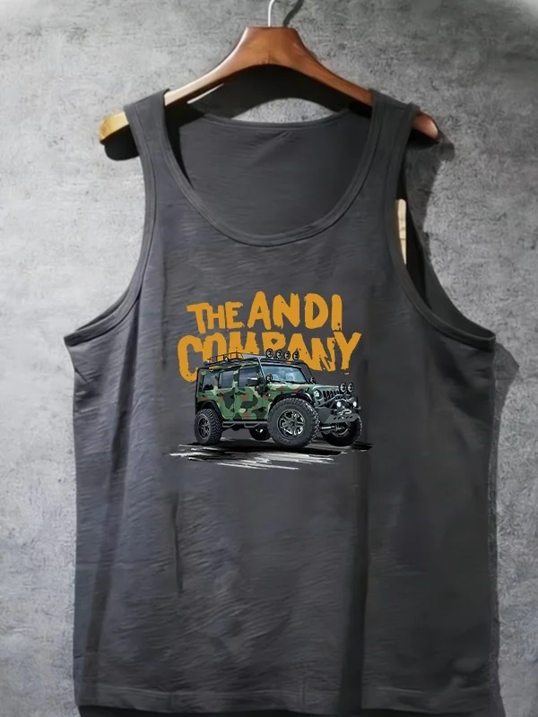 Summer American Casual Sports Sleeveless Printed Strap Vest Men Loose Versatile Pure Cotton Breathable Fitness Upper Apparel