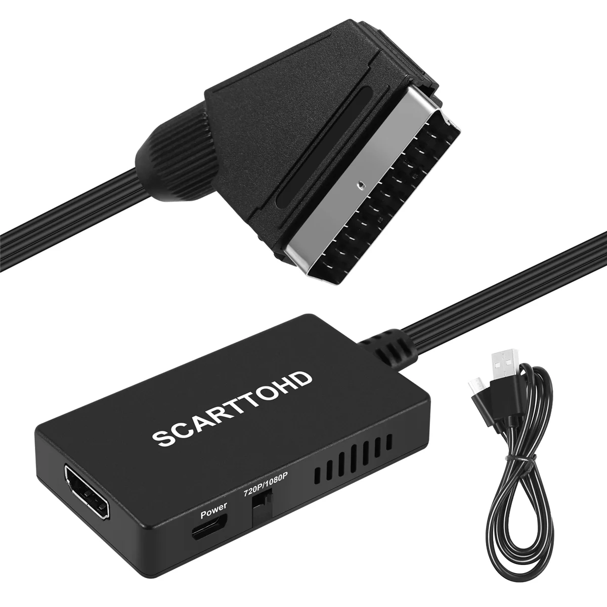 SCART to HDMI Converter with HDMI Cable HD Adapter 720P 1080P Video Audio Converter Adapte for TV Monitor Projector