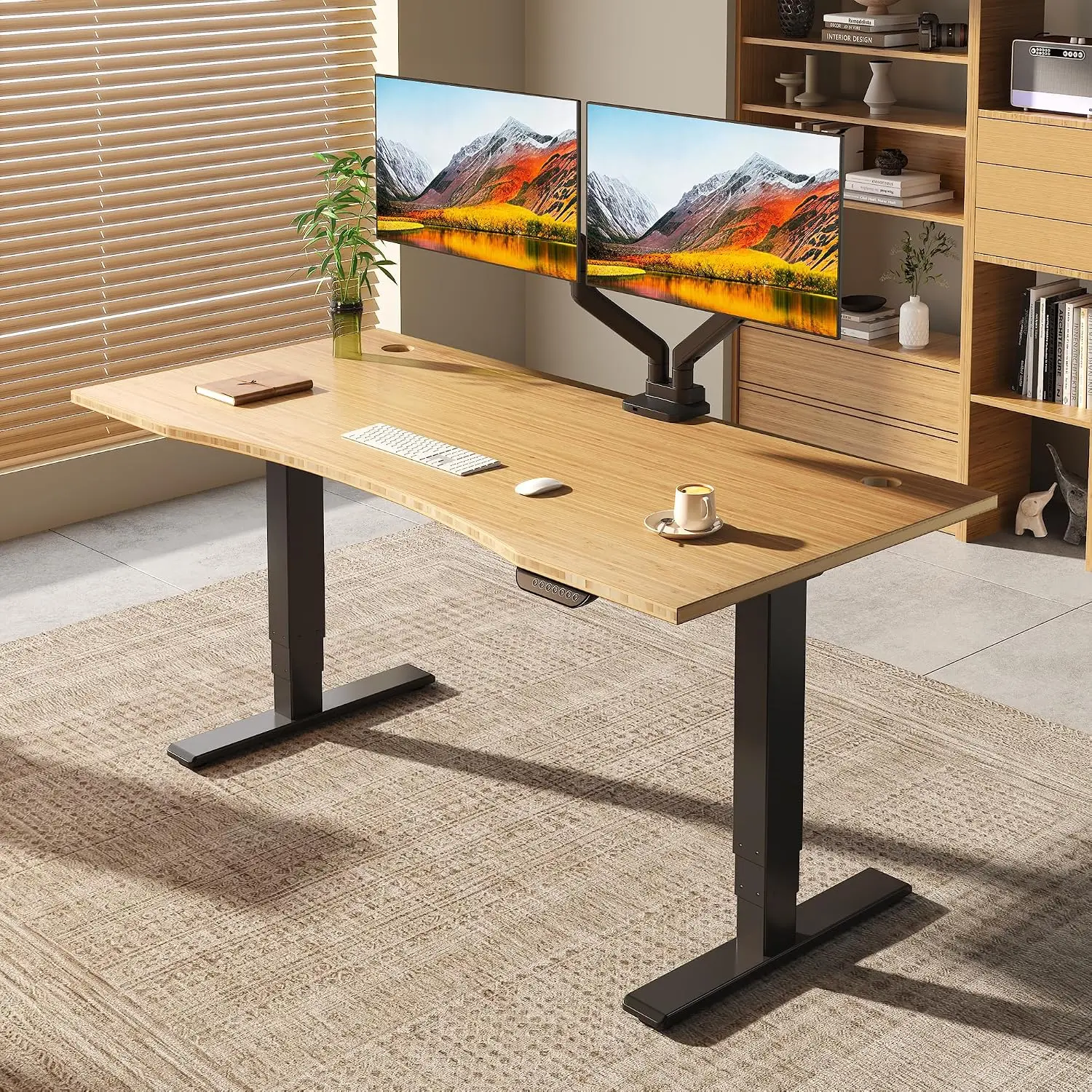 Bamboo Electric Standing Desk Dual Motor 3-Stage Height Adjustable 48x24 Inch Home Office, Customized