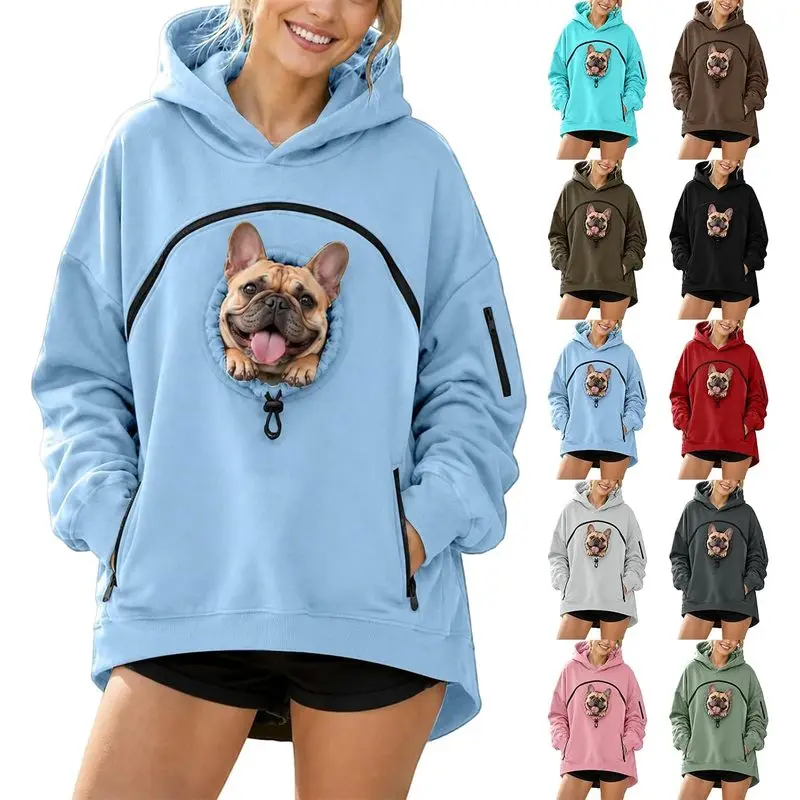 Pet Carrier Hoodie for Men Women, Soft Fleece Hooded Sweatshirt with Pet Pocket, Hands Free Cat Dog Holder Pullover, Cozy Pet Mo