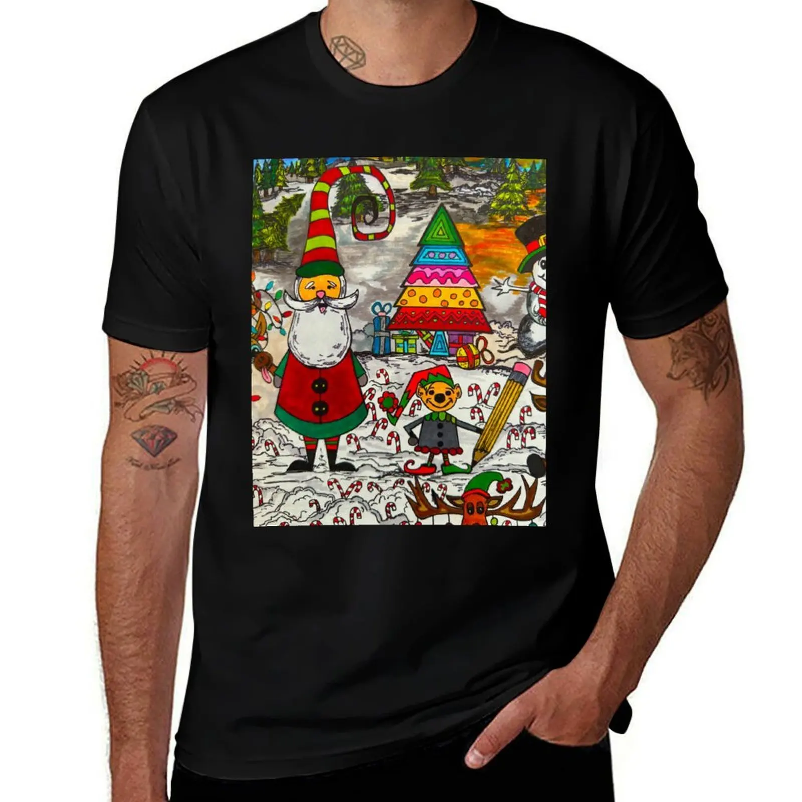 

Christmas Drawing T-Shirt cute clothes blue archive vintage plain mens graphic t-shirts big and tall