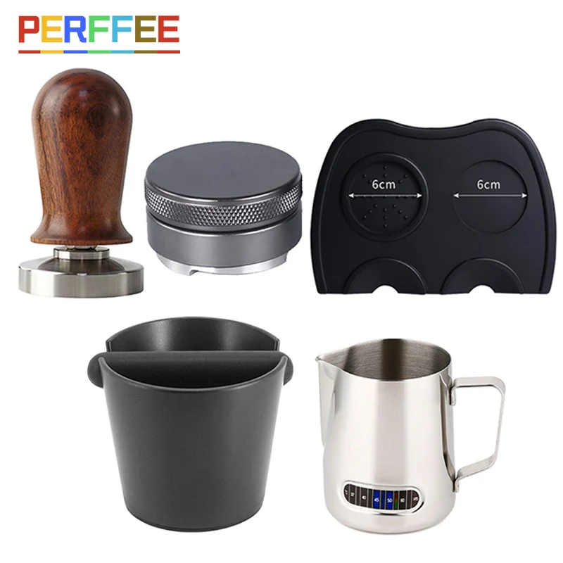 

Espresso Milk Frothing Jug Coffee Tamper 30lb Spring Coffee Distributor Silicone Rubber Fluted Tamper Mat Coffeeware Sets