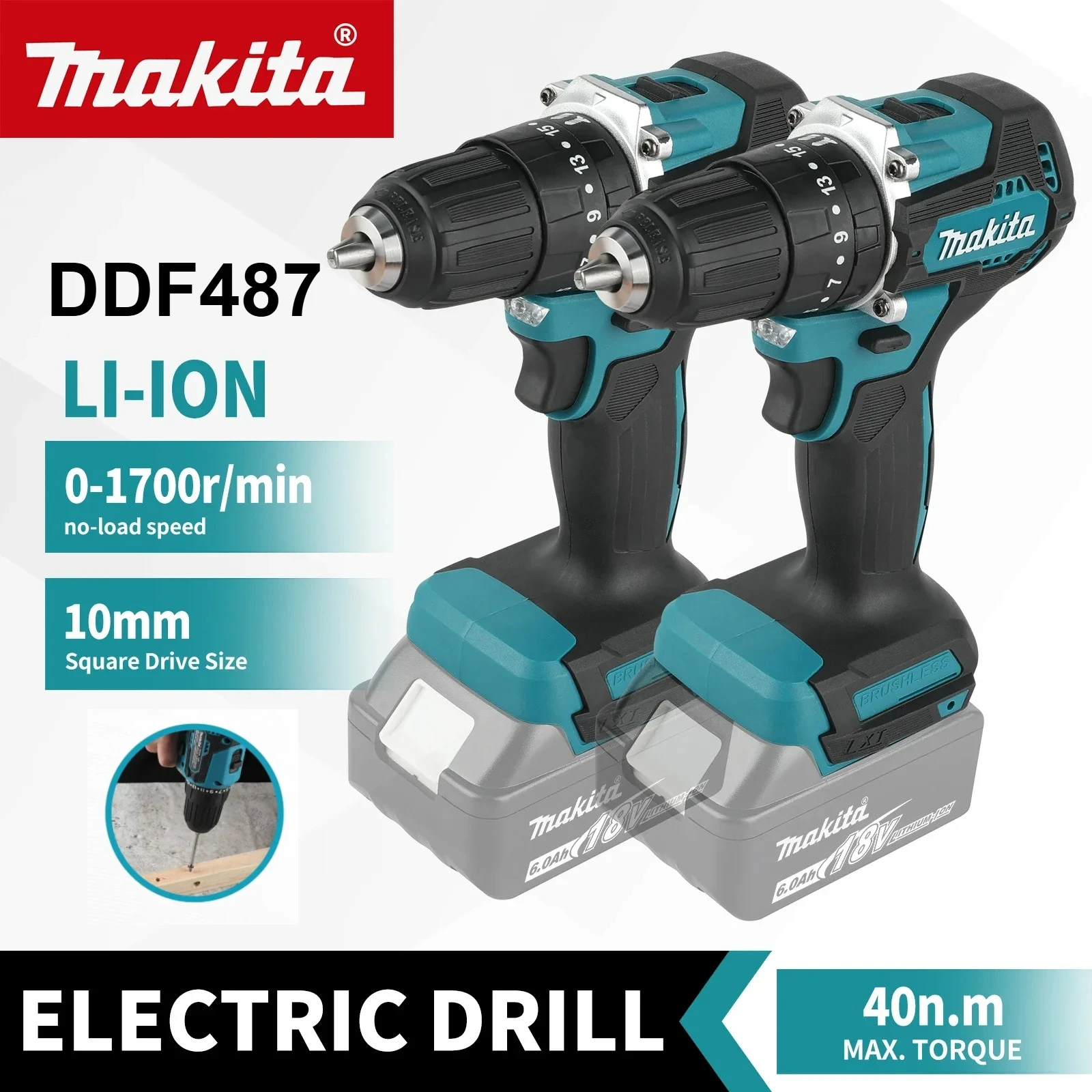 

Original Makita DHP487 Cordless Driver Drill Brushless Electric Impact Screwdriver 18V Rechargeable Power Tool