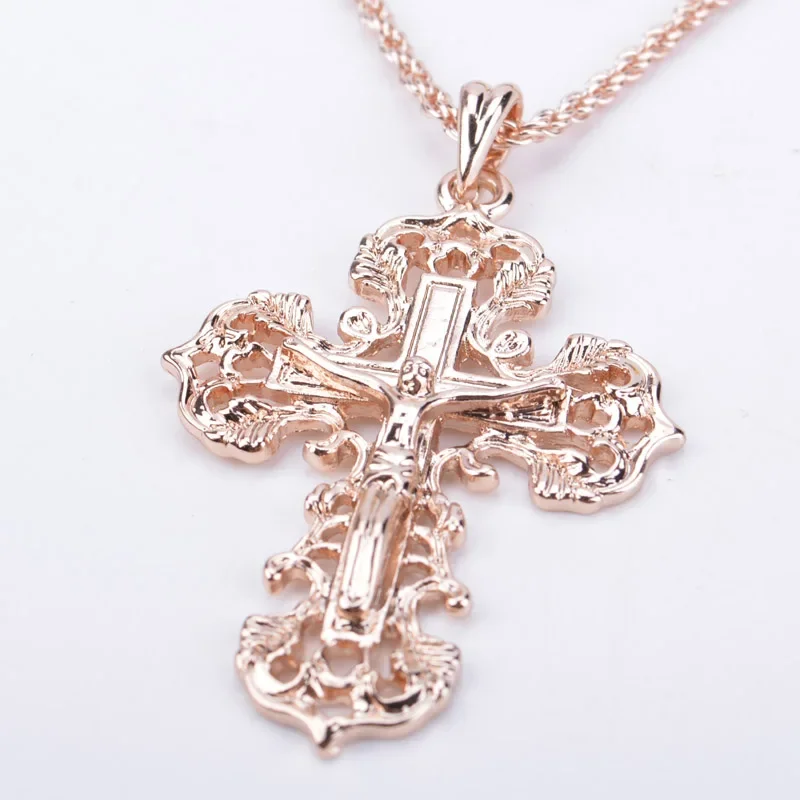 Shamty Cross Necklace Vintage Rose gold Color Fashion Jewelry Necklace Pendants Jesus Cross Orthodox Chain Jesus Christianity