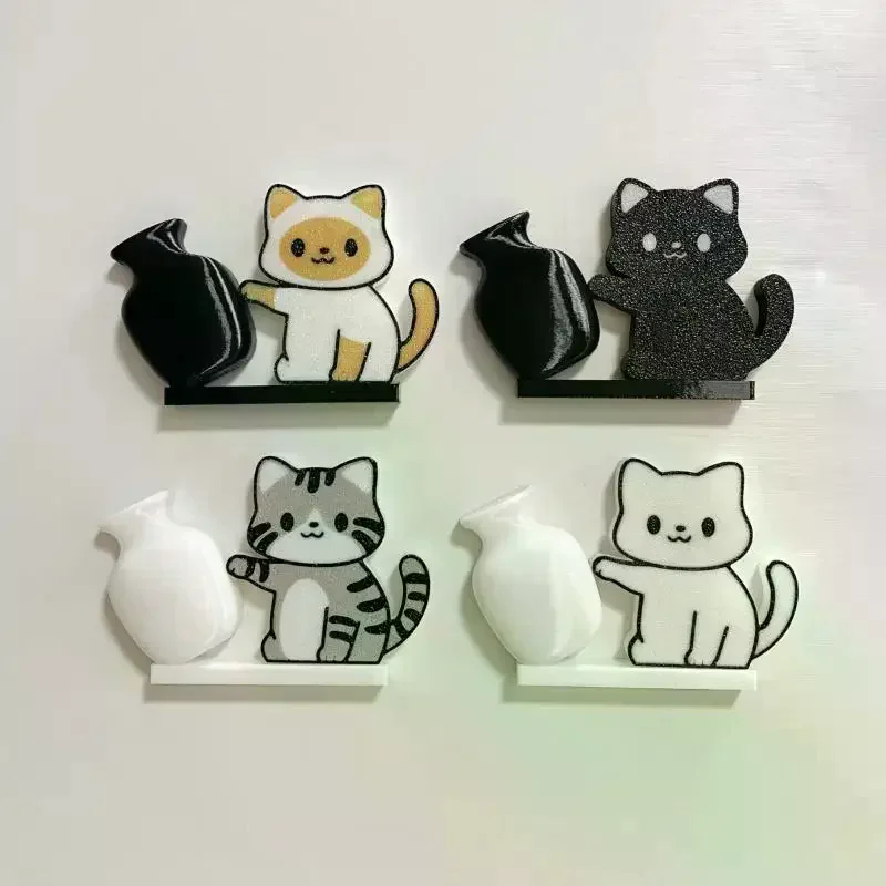 Cat Pushing Vase Refrigerator Magnets Lovely Home Fridge Decor Cute Cat Whisker Collection Box For Office Gift