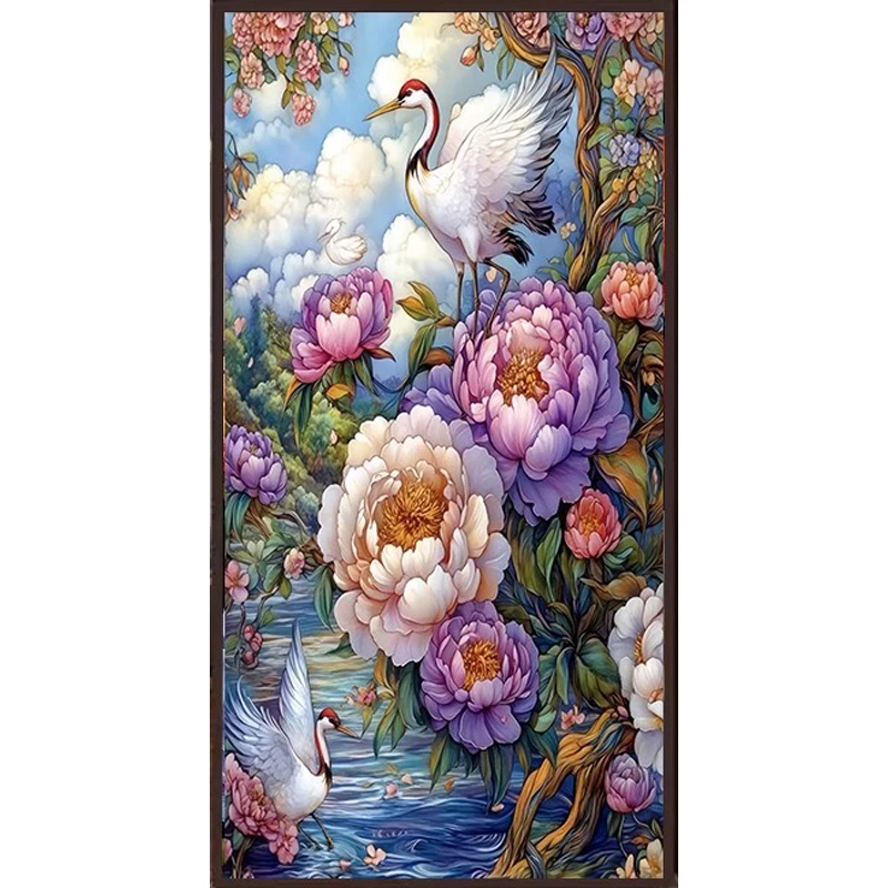 Crane 11CT Printed Needlework,DIY Living Room Printed Cross Stitch,Sets For Embroidery Kit Cotton/Silk Threads 68 Colors
