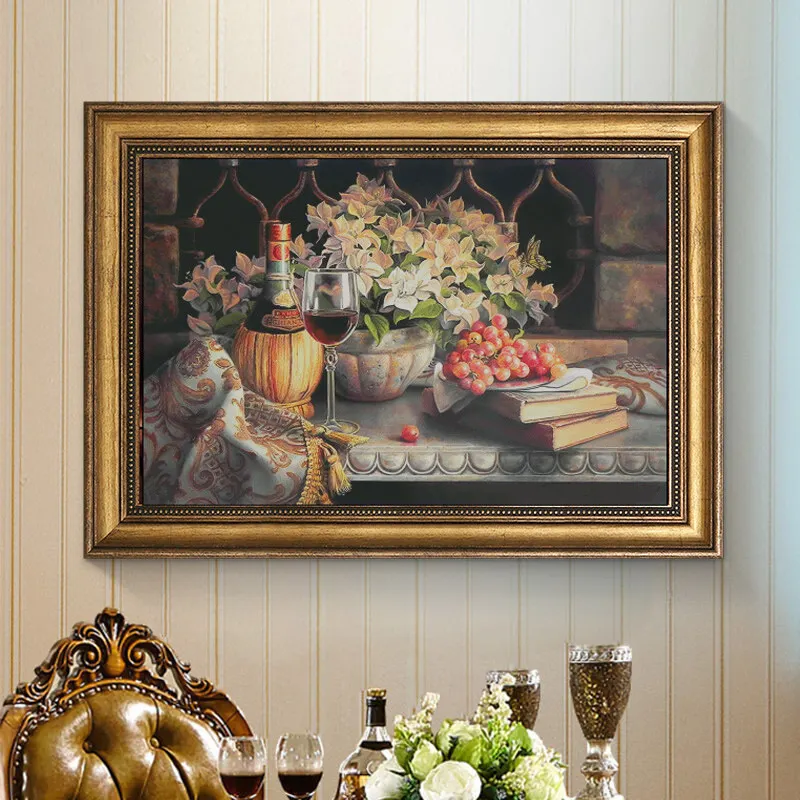 [ZZ5906-Still Life Grape Wine and Book] Cross Stitch Hand Embroidery Kit 14CT 16CT, DIY Needlework, Printed Canvas