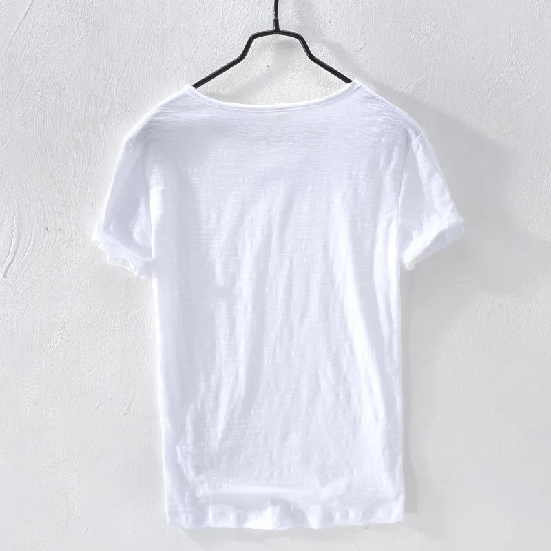 Men's Slim Fit Breathable Casual T-Shirt Simple Button Short Sleeve Nine Points Henry Collar Style Youth Fashion Autumn 2025