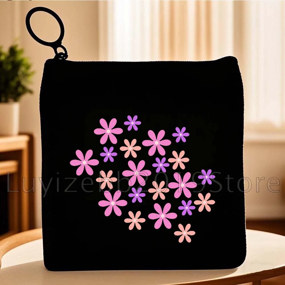 Leuke Daisy Pastels Multi Bloemen Poppy Bloemen Geschenken Canvas Portemonnee Kleine Vierkante Tas Sleutel Opslag Kaart Zakken Portemonnee Rits Zakje