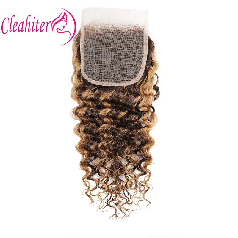 Highlight P427 Deep Wave Echthaar-Spitzenverschluss, vorgezupft, 4 x 4 transparenter Verschluss, rohes indisches Haar, volles Ende, 150 % Dichte