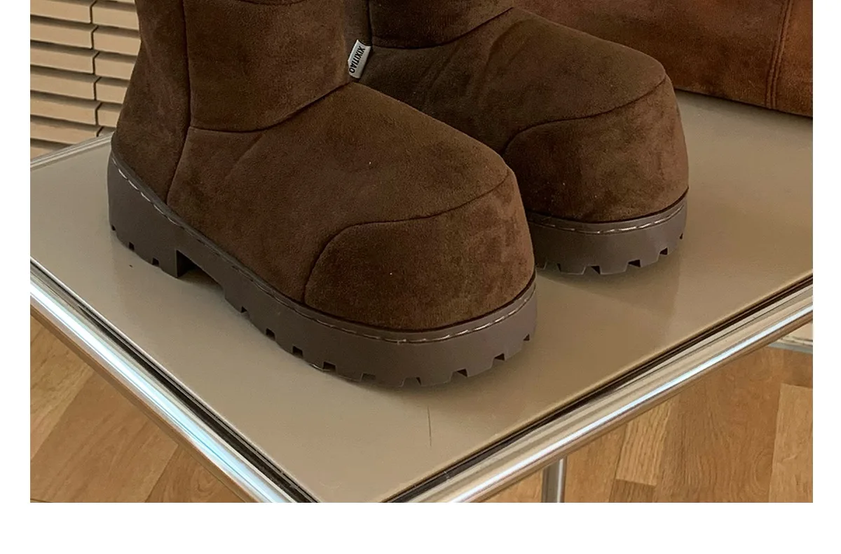 Neue Damen-Schneestiefel mit niedrigem Absatz, Markenschuhe, Winter-Knöchelstiefel zum Überziehen, warme Plüschschuhe für Damen, luxuriöse Damenmode, breite Stiefeletten – Detail 19