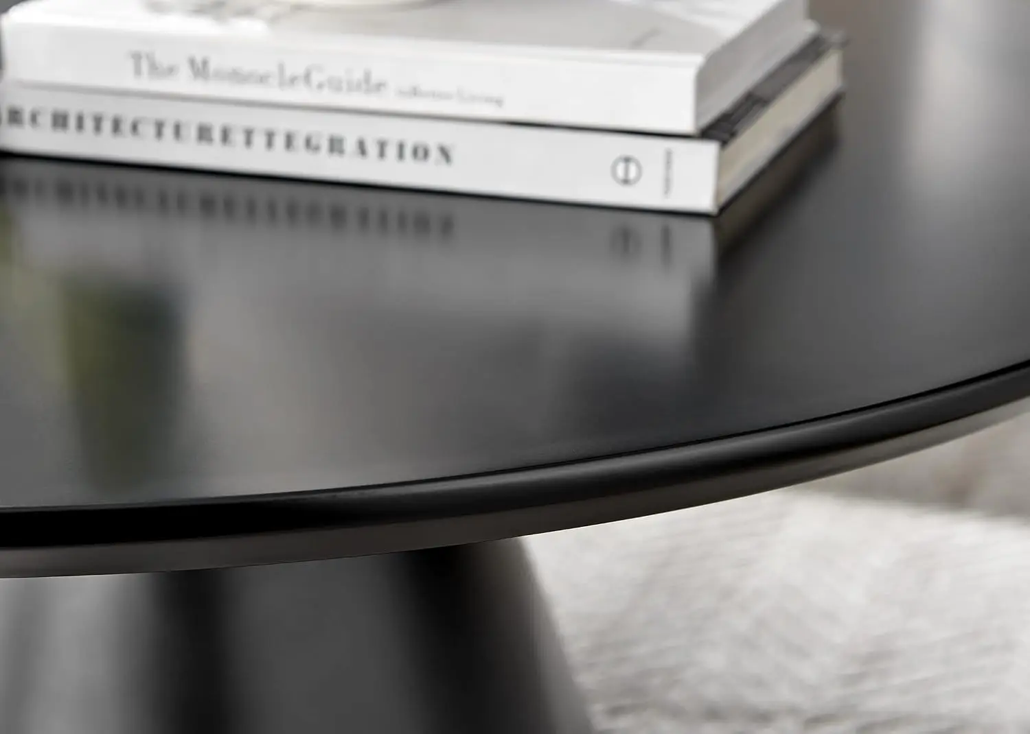 Round Coffee Table Black Minimalist Contemporary Tapered Central Pillar Living Room Furniture, Customized