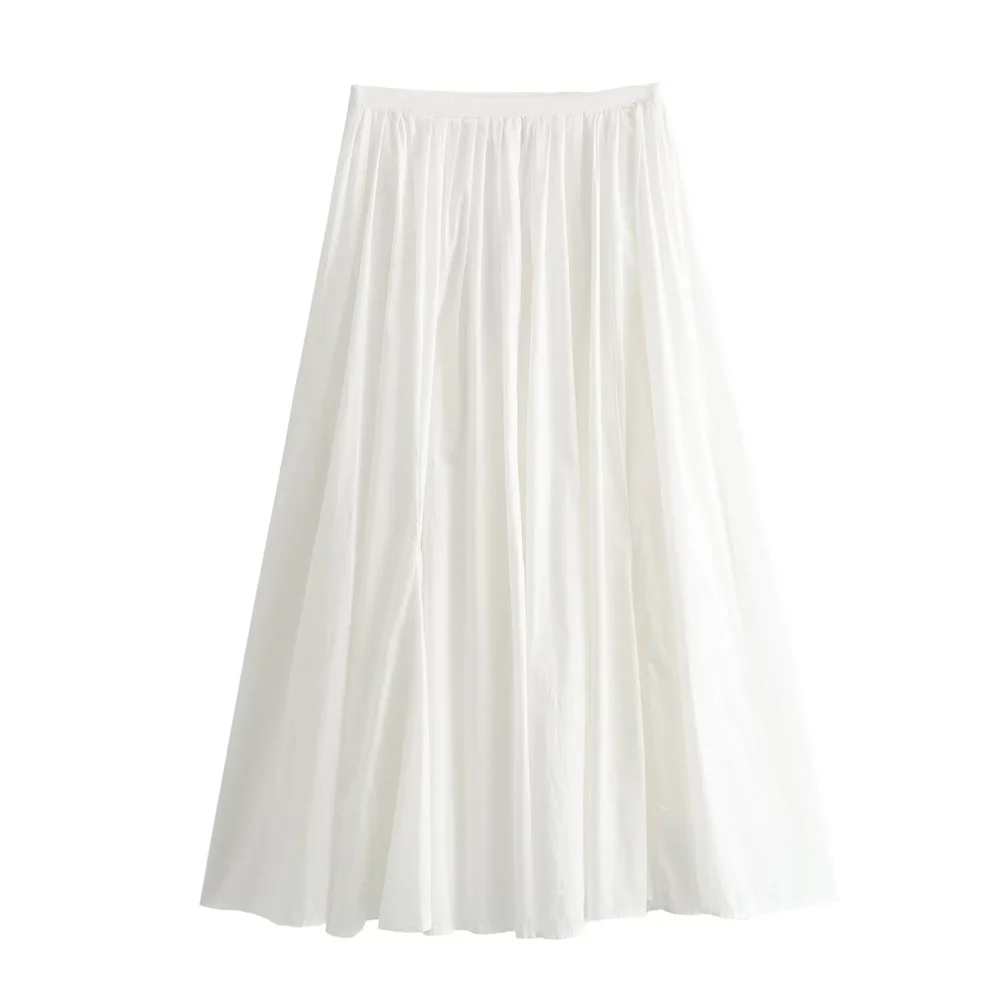 Taop&Za 2024 Summer New Product Women\'s Fashion and Casual Style Versatile High Waist Pleated Decorative Wide Swing Skirt