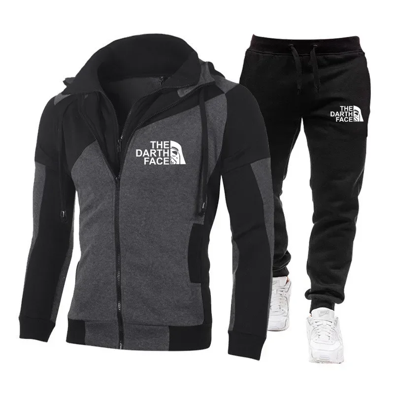 Conjunto de Ropa Deportiva Casual para Hombre 2026, Sudadera con Capucha y Doble Cremallera + Pantalones de Jogging Negros, Dos Piezas de Ropa Deportiva Informal