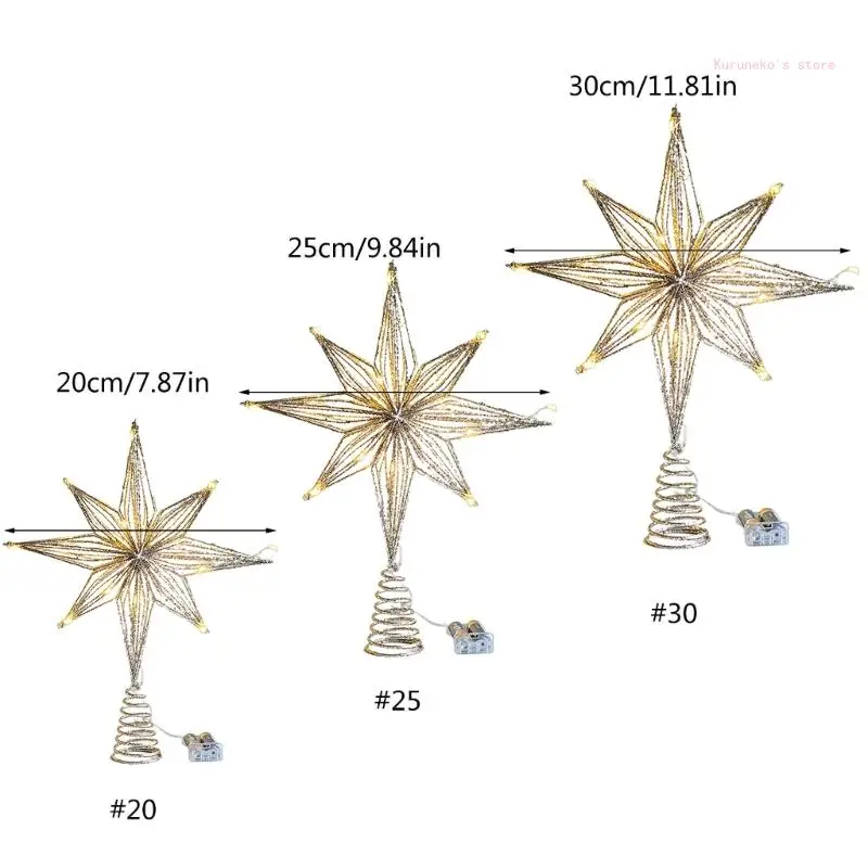 Christmas Tree Toppers Star with LED String Lights Ornament for Home Decorations