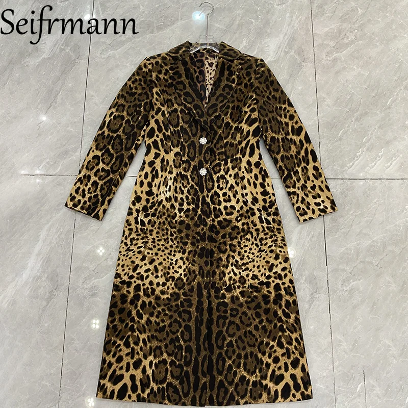 Seifrmann Leopard Print Cotton Coat Lapel Long Sleeve Waist Coat 2026 Autumn Fashion Women's New Style