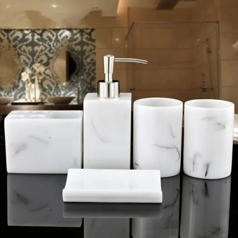 Bathroom Five Piece Set Resin Marble Ink Pattern Wash Storage Tray Toothbrush Holder Mouthwash Cup Accessories