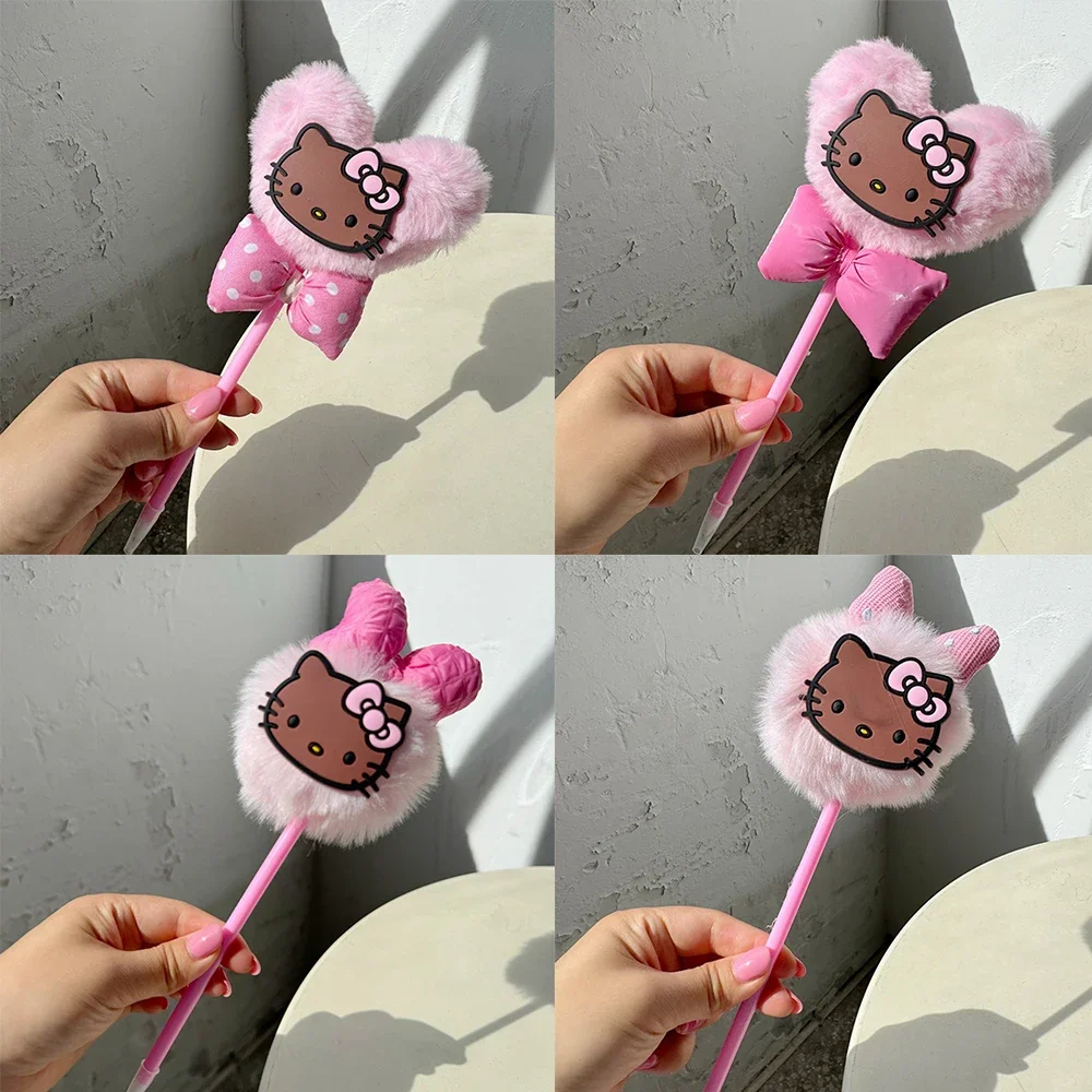 Anime Kawaii Hello Kitty Ballpoint Pen Love Hairball Sanrio KT Cat Gel Pens Schoolgirl StudyStationery Bow Decoration Gift