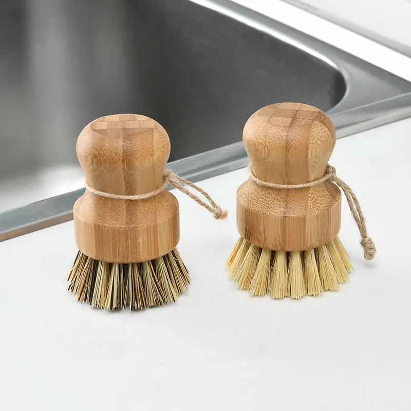 1 pz Mini Scrub Brush spazzola per Scrub naturale Scrubber per la pulizia a umido per lavare i piatti pentole pentole verdure Palm Pot Brush Bamboo