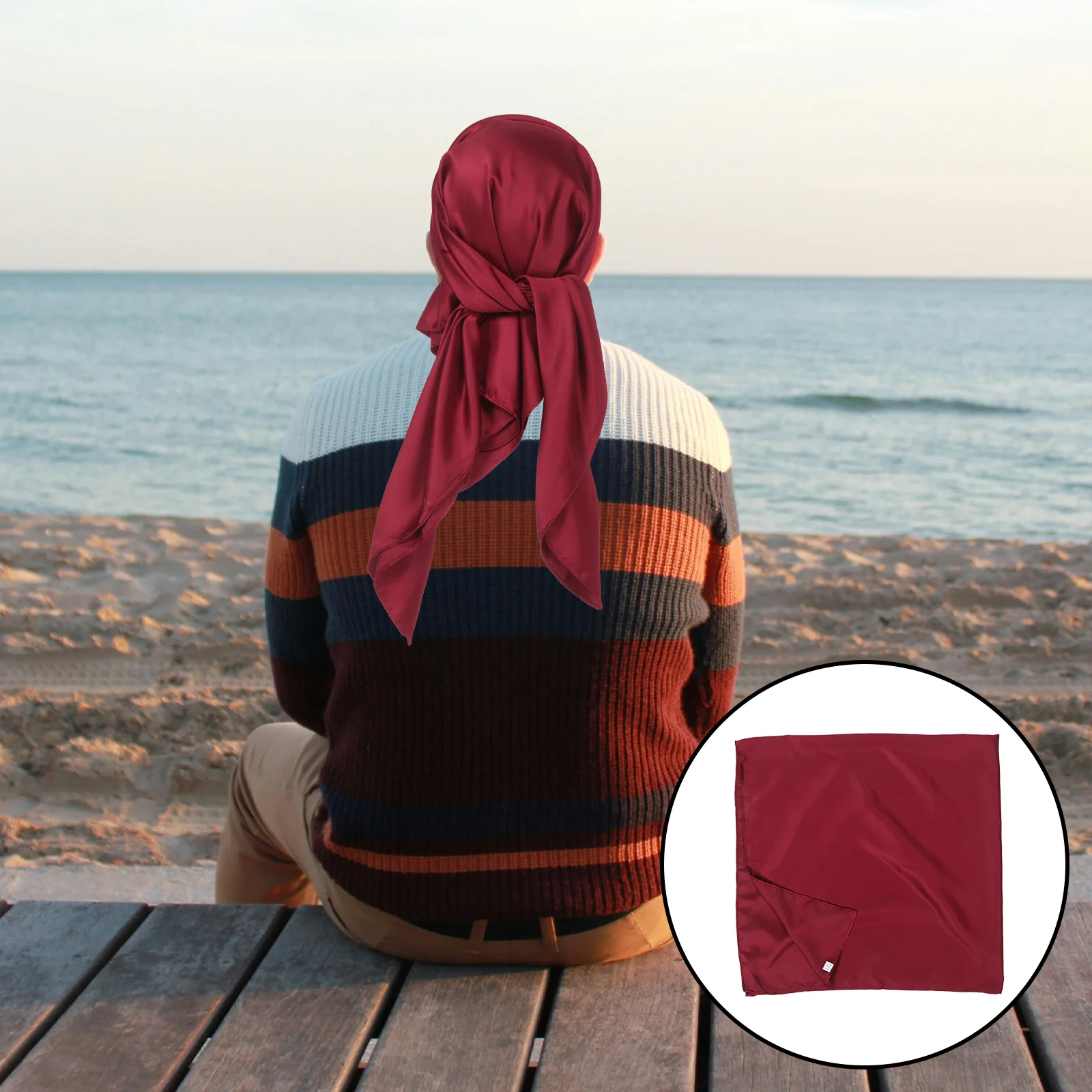 

Malaysian Inspired Satin Square Scarf Lightweight Neck Wrap 180x180cm Red Headscarf Elegant Bandana Western Accessories