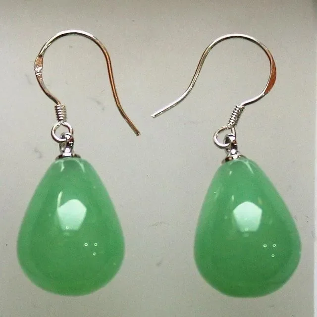 wholesale 12*16mm beautiful light  Tibetan Silver green Quartzite jade earring