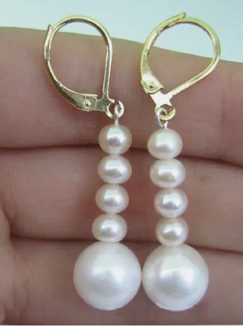 AAA 7-10mm WHITE south sea PEARLS EARRING 14K GOLD clasp