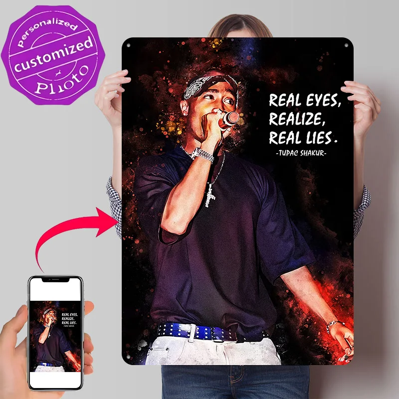 Tupac Shakur Portrait With Quote 3D Texture Printed Poster Custom Vintage Metal Tin Plate Sign for Wall Art Room Decor Wand Deko