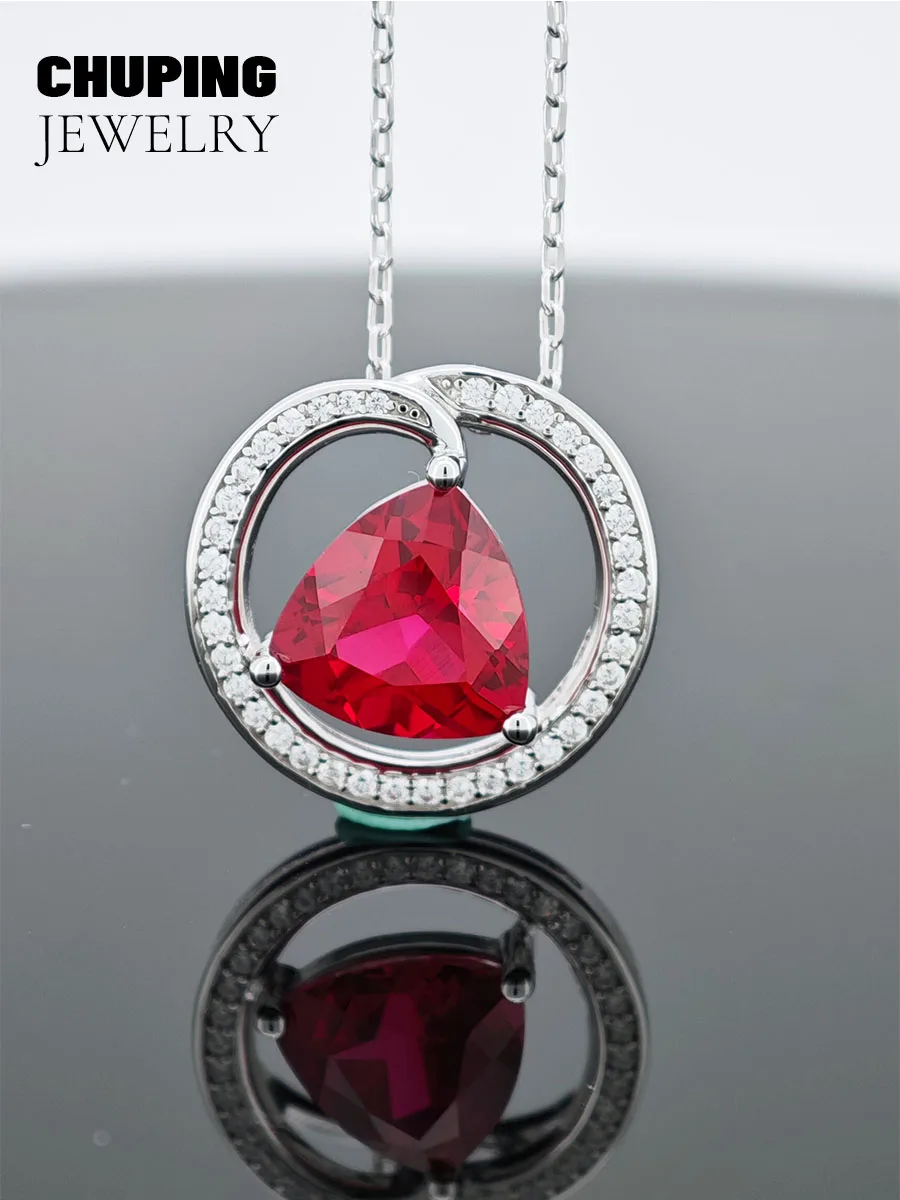 

Chu Ping Fine Jewelry Lab Ruby & Sapphire & Yellow Crystal Trillion Cut S925 Necklace For Female Classic Party Dressed-up