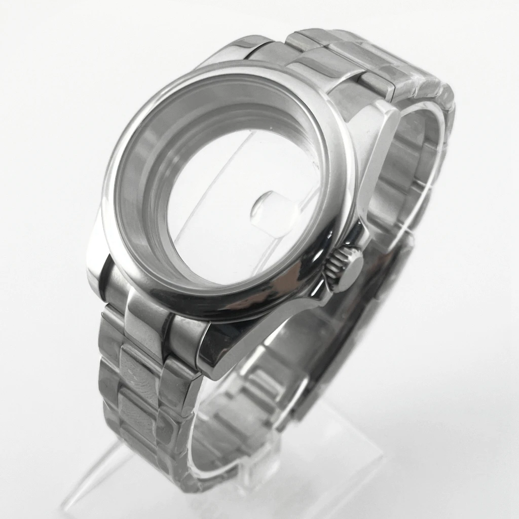 New 39mm Silver Sapphire Glass Waterproof Sleek Watch Case Fit NH34 NH35 NH36 ETA2824 PT5000 Movement