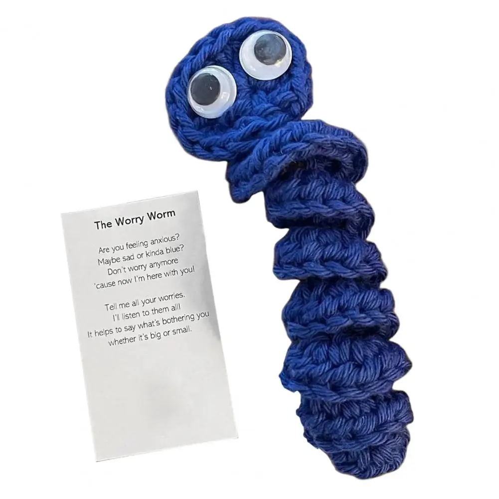 Worm Knitted Doll Cute Surprise Gift Handmade Crochet Worm Doll Set for Emotional Support Stress Relief Positive Message Card