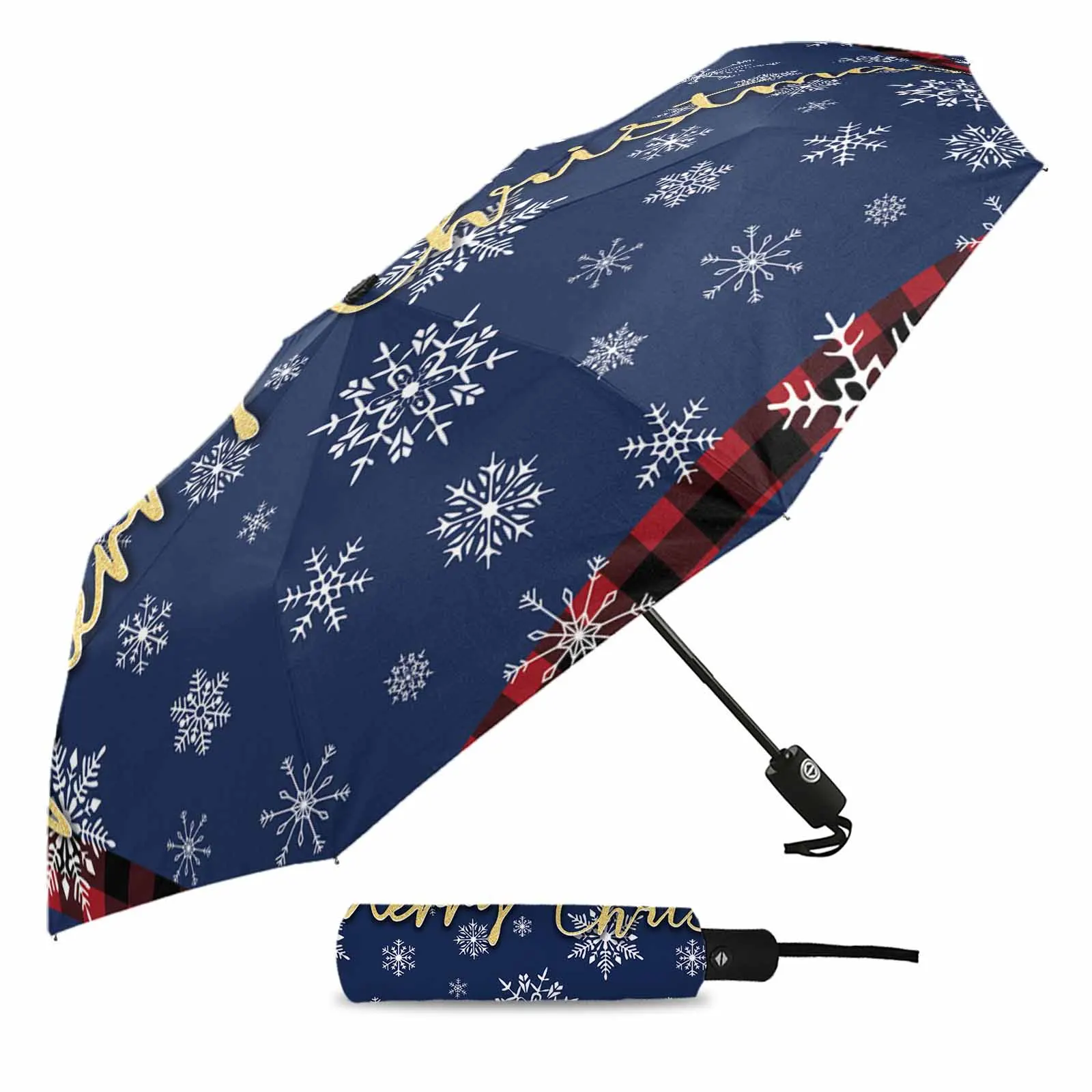 Grid Festival Snowflakes Flower Automatic Umbrella for Rain Foldable Parasol Umbrella Eight strand Outdoor Umbrellas