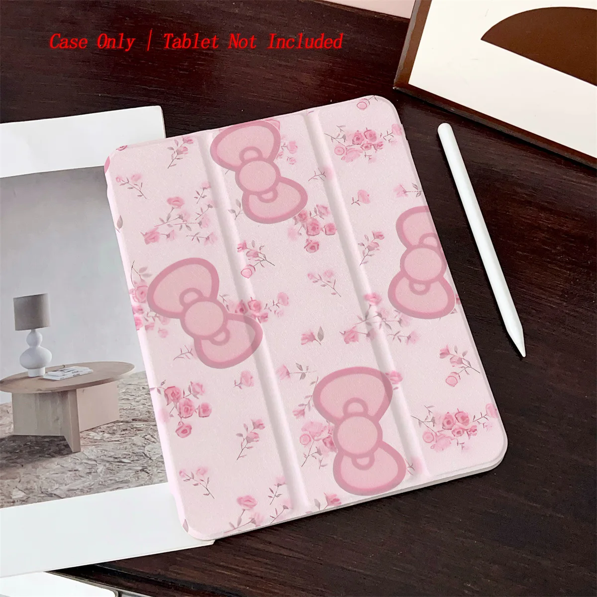 Kawaii Pink Large Bowknot + Pink Blooms Print iPad Cover For Apple iPad 10.2 10.9 Inch Air 3 Pro 11 Mini 6 Shockproof Case