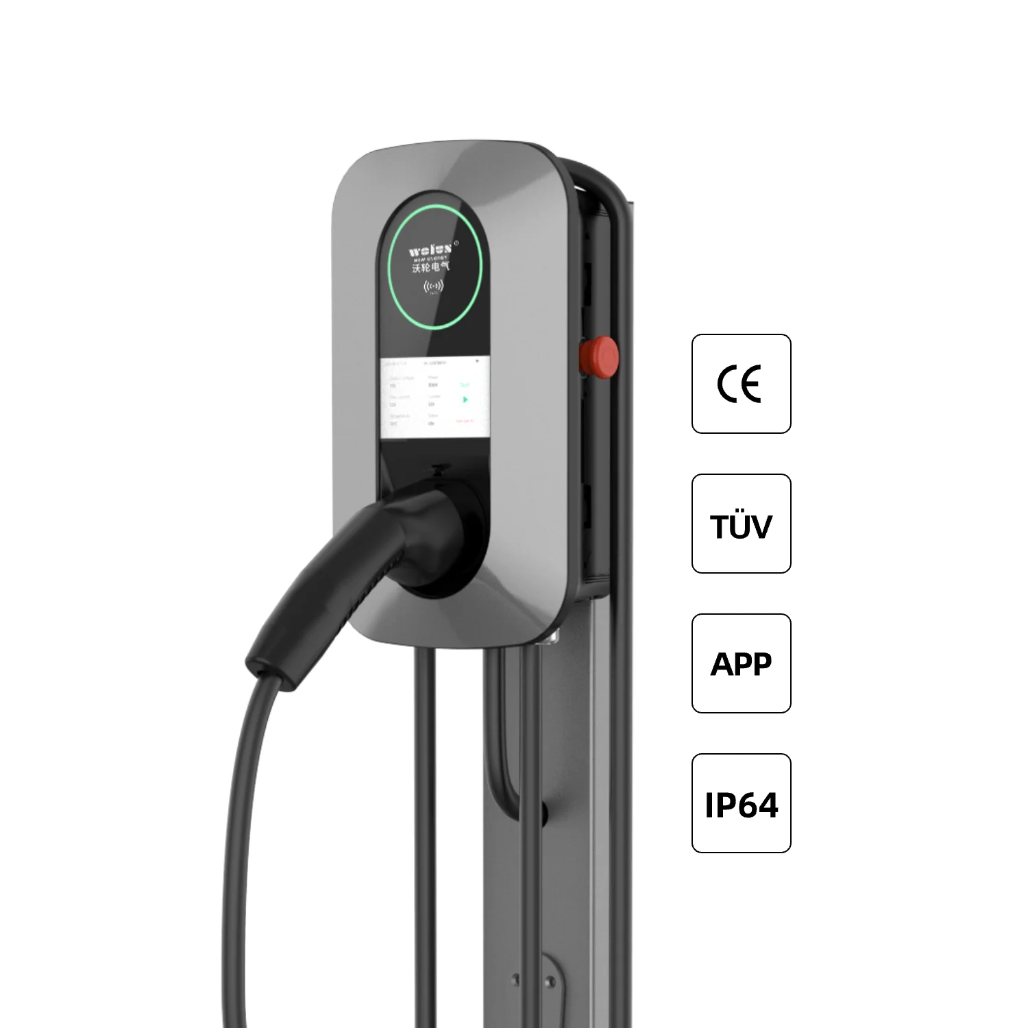 AC Type 2 32A 3 Phase 22KW EV Charger Wall-Box Home Use 32A Ev Charging Station Wall-Mounted Charging Unit