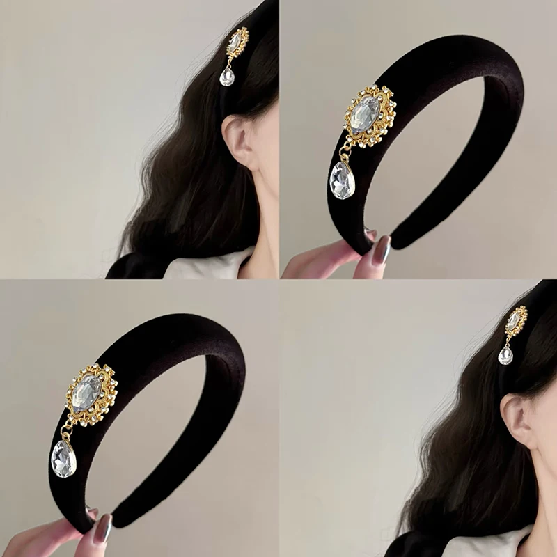 

Rhinestone Velvet Headband Female Face Wash Minimalistic Hairhoop Advanced Daily Headhoop Hair Accessories