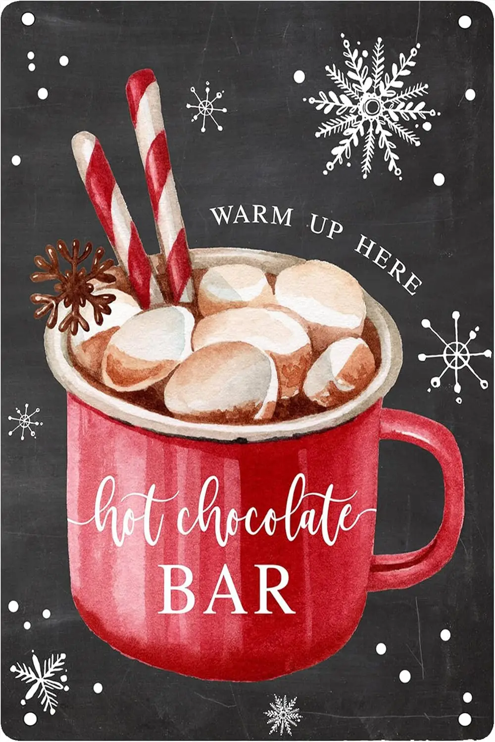 Warm Up Here Hot Chocolate Funny Tin Sign Vintage Cute Metal Sign Gift Retro Novelty Cafe Store Garage Tin Signs 6x8 Inch