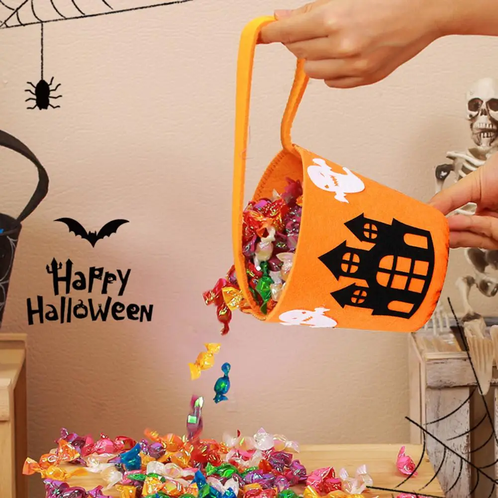 Lightweight Halloween Candy Bags Reusable Pumpkin Canvas Candy Tote Bag for Halloween Parties Collapsible Trick or Treat Bucket