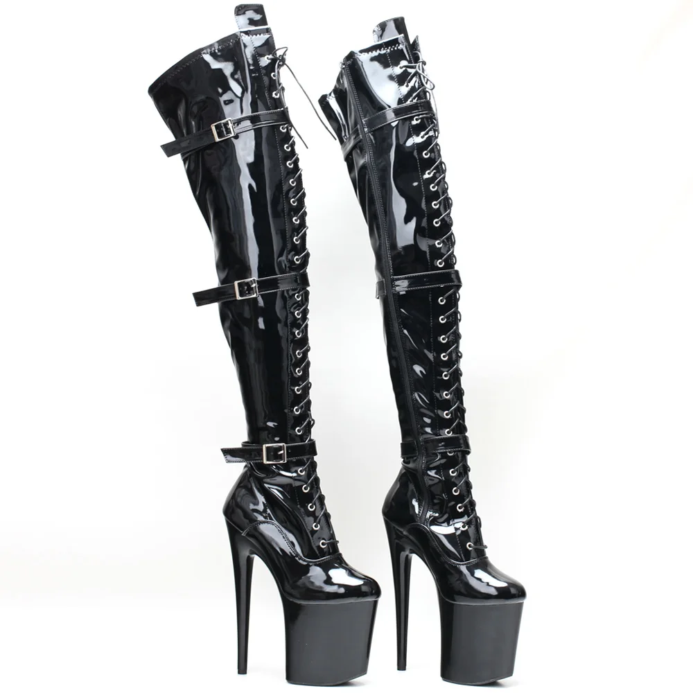 8 inch High Heel Platform Exotic Pole Dancing Lace-Up Overknee Fetish Boots Size36-43 Black Shiny Matt In Stock Fast Shipping