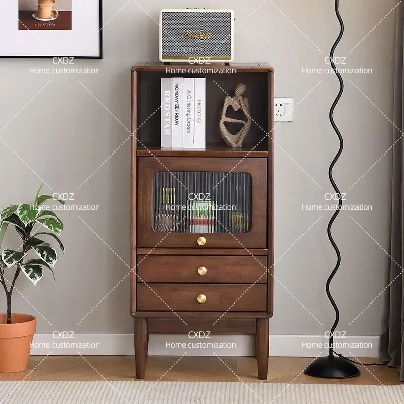 Nordic Solid Wood Magazine Cabinet Living Room TV Side Table Small Bookcase Multi-functional Bedside Nightstand Apartment