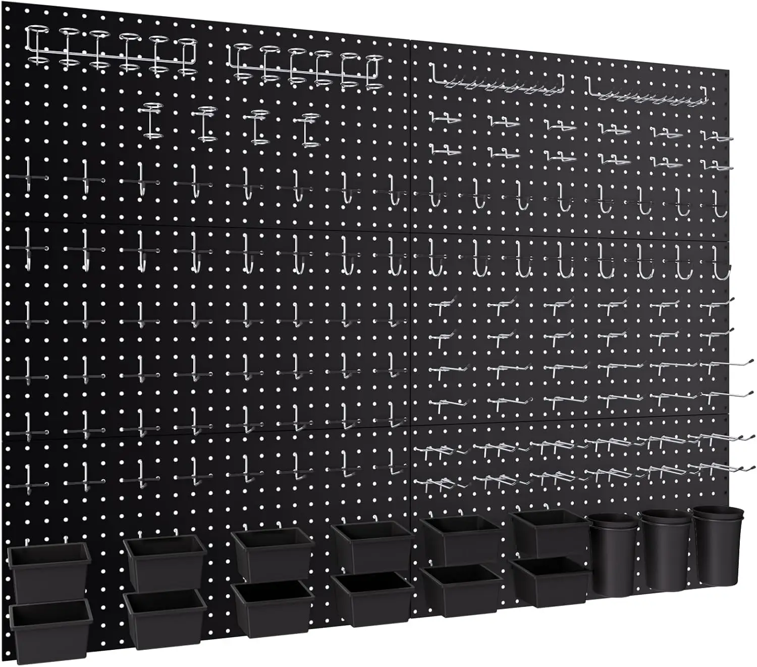 

226PCS Metal Pegboard Wall Organizer, 48x36 Inch Black Peg Board Panels Tool Organizer Kit with Hooks Bins and Cups for Garage