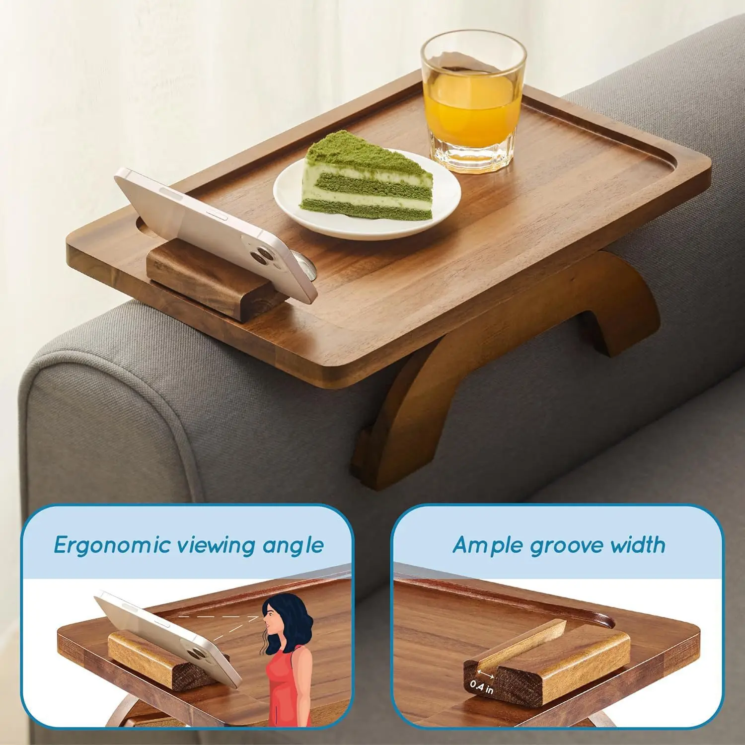 Wooden sofa tray Foldable armrest rack Household side mobile phone holder Afternoon tea dessert tray