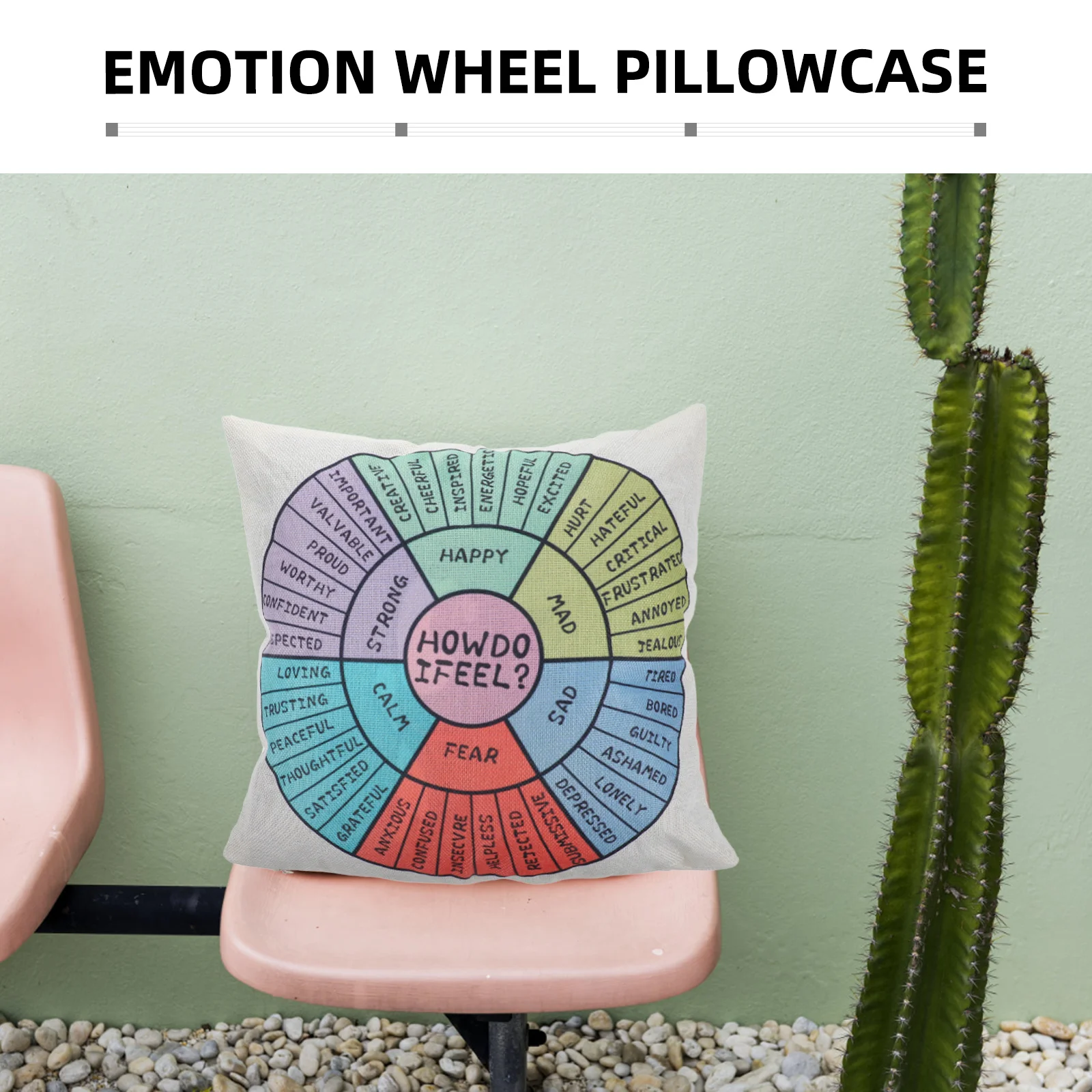 Emotion Wheel Pillow Case Square Cushion Pillowcase Therapy Office Decor Feelings Map Throw Covers Cases