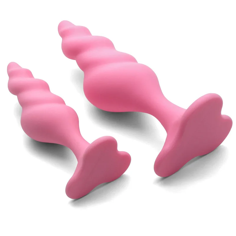 Twist Butt Plug Set for Adults, 2 Size Anal Plug Kit, Smooth Flexible Sex Toy with Flared Base, Beginner Training, Easy Clean