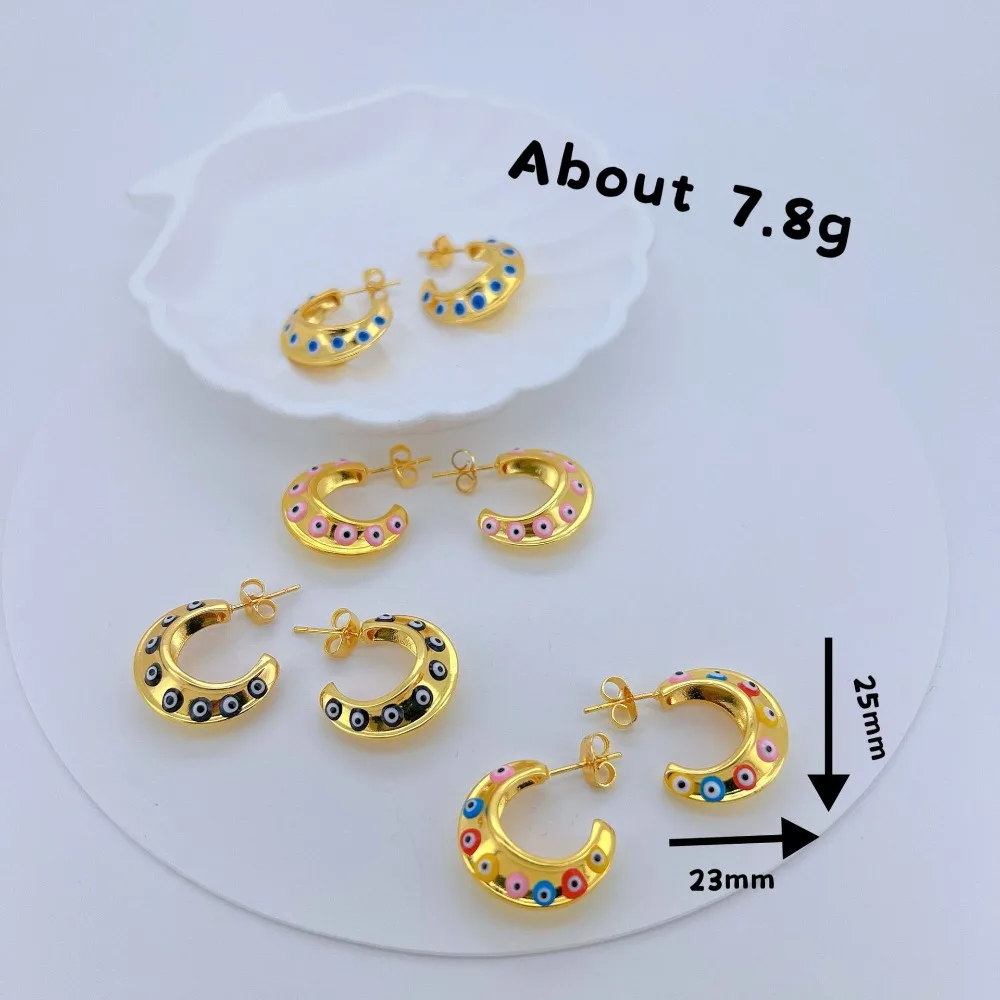 

1 Pair Devil Eye Multi Color Enamel C Shape Earrings Copper Plated Gold Fashion Charm Jewelry Bold Design Wholesale 23mm*25mm