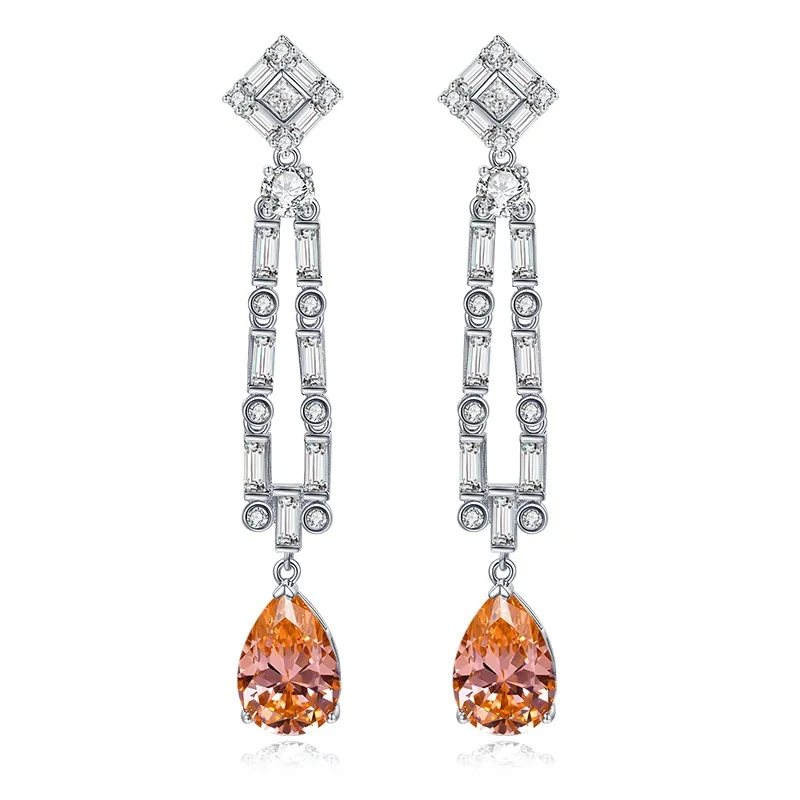 

New S925 sterling silver European and American Papalacha 5-carat high carbon diamond water droplet 10 * 14 long tassel earrings