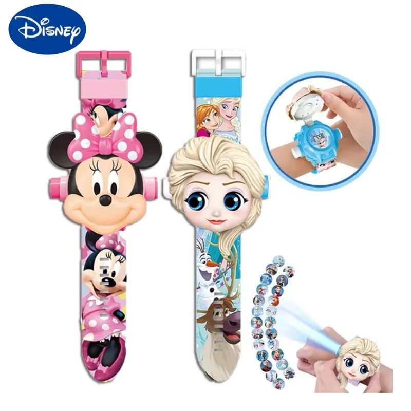 Disney Mickey Kids Watches for Girls 3D Projection Frozen Elsa Minnie Car Digital Children Clock School Gift Relogio Infantil