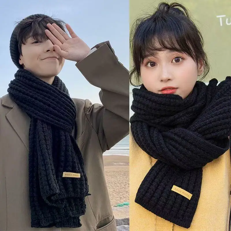 New Winter Thick Warm White Knit Scarf for Women Men Wool Soft Solid Cashmere Neckerchief Preppy Style Couple Students Scarves