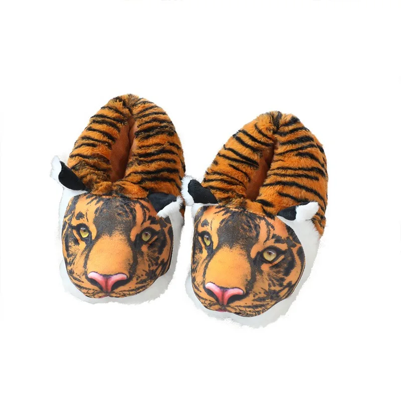 Couple Cartoon Tiger Cotton Slippers Lazy Casual Toe Covered Slip-on Warm Furry Slides Unisex Home Creative Tiger Plush Shoes