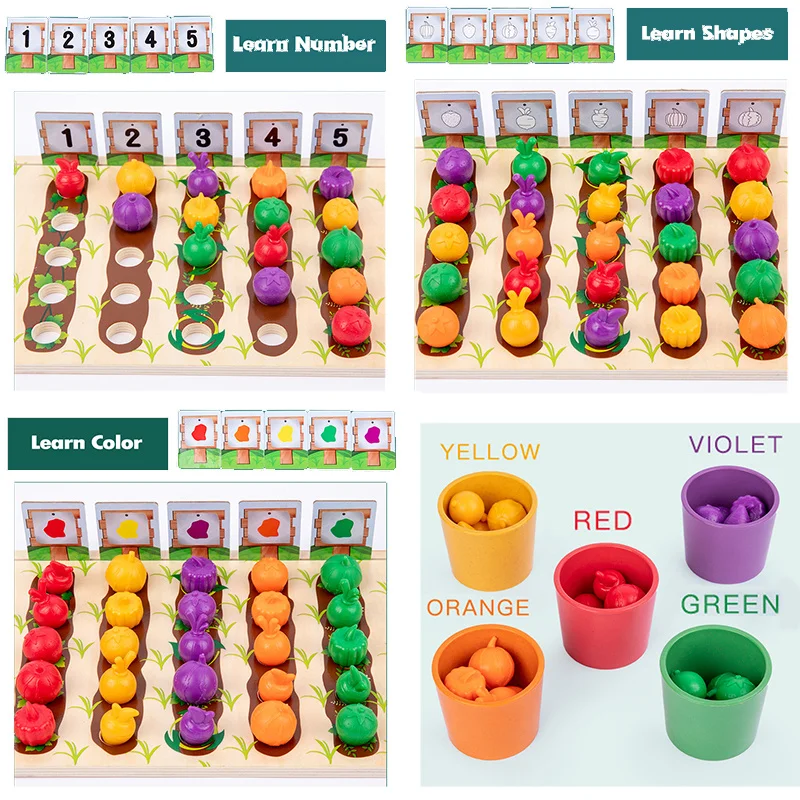 

Toys Montessori Education Vegetables Fruits Color Cup Education Counting Matching Preschool Game Preschool Wood Baby Toys